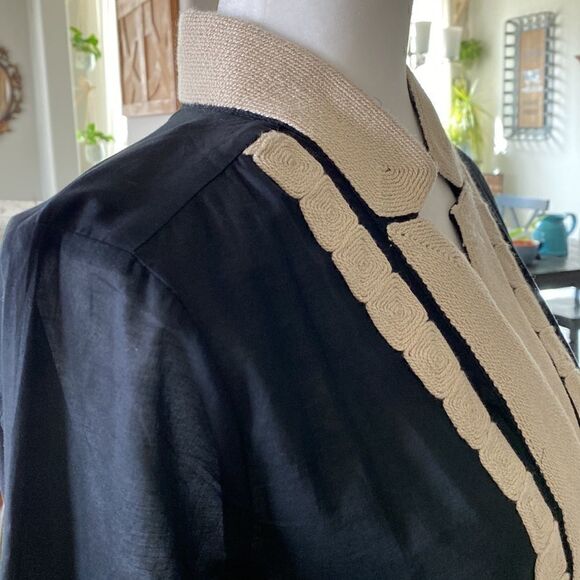 J. Crew Soutache Trim Black V Neck Long Sleeve Tunic Cotton Small - Picture 5 of 8